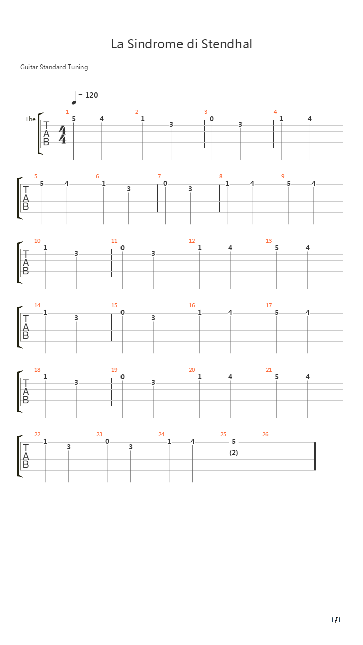 La Sindrome Di Stendhal Theme吉他谱