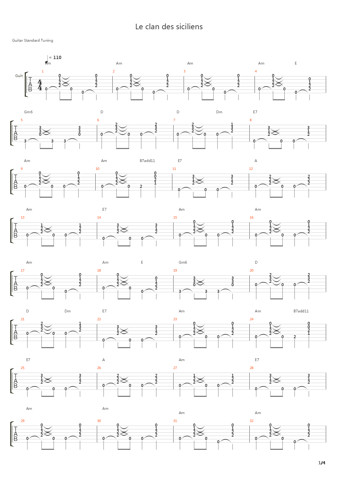 Le Clan Des Siciliens吉他谱
