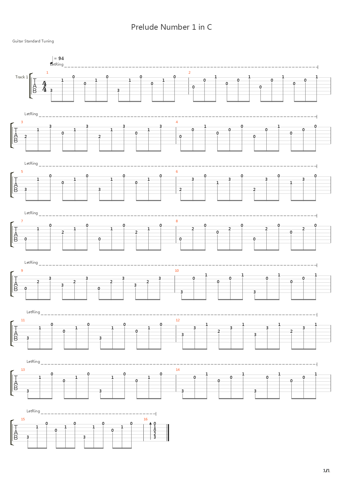 Opus 114 Prelude Number 1 In C吉他谱