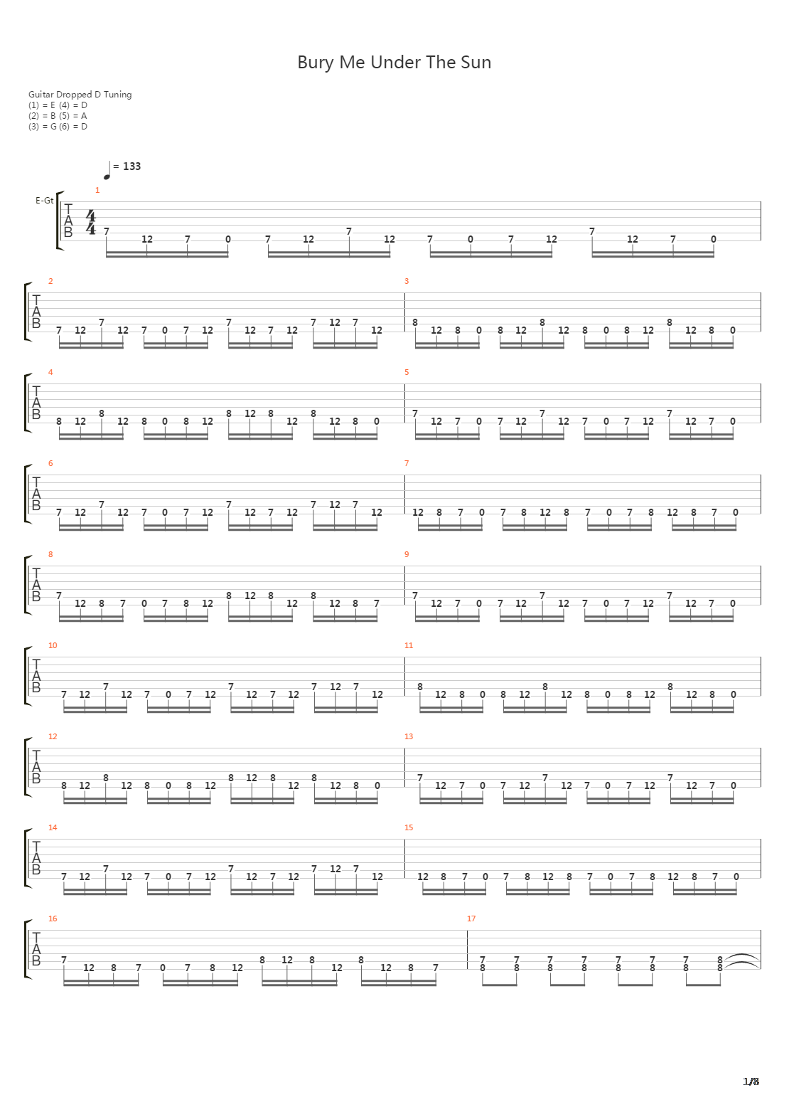 Bury Me Under The Sun吉他谱