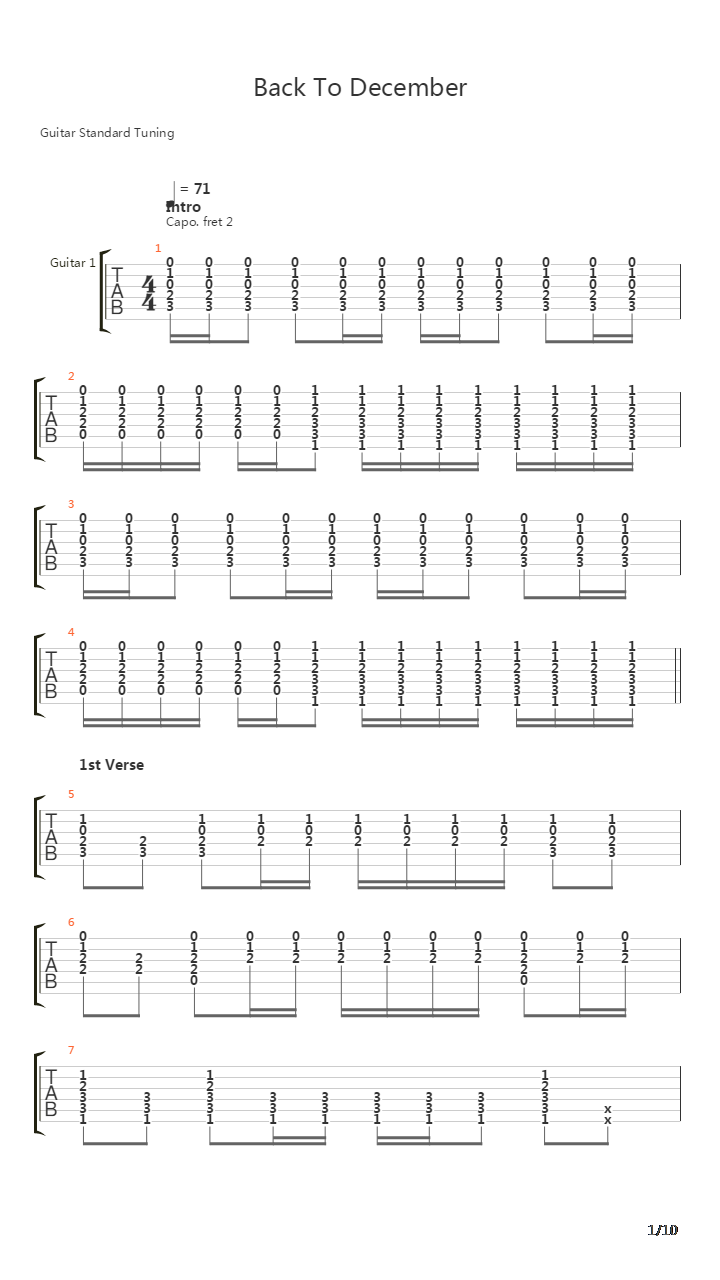 Back To December吉他谱