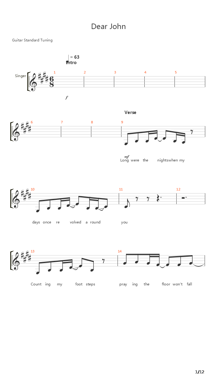 Dear John吉他谱
