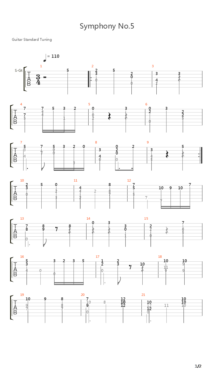 Symphony No 5 Second Movement吉他谱