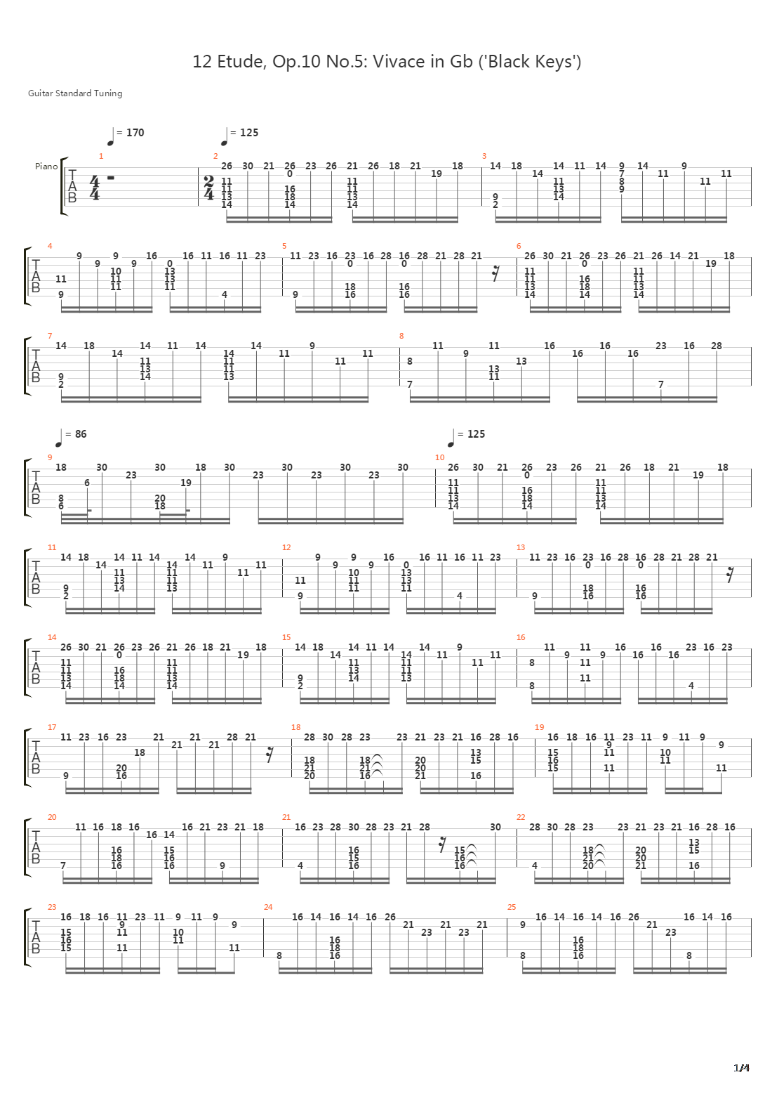 Etude 10 5 Black Key吉他谱