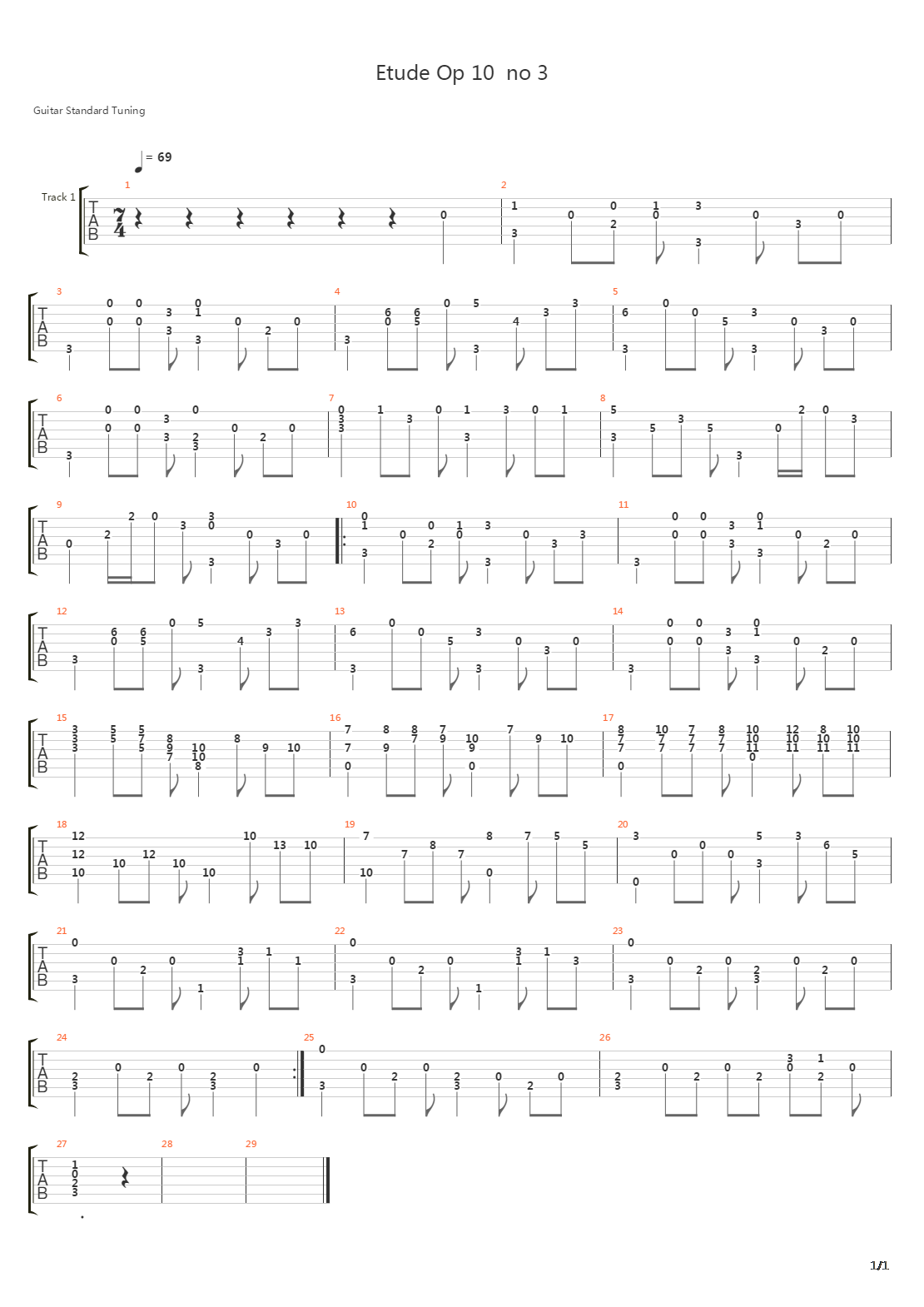 Etude Op10 No3吉他谱