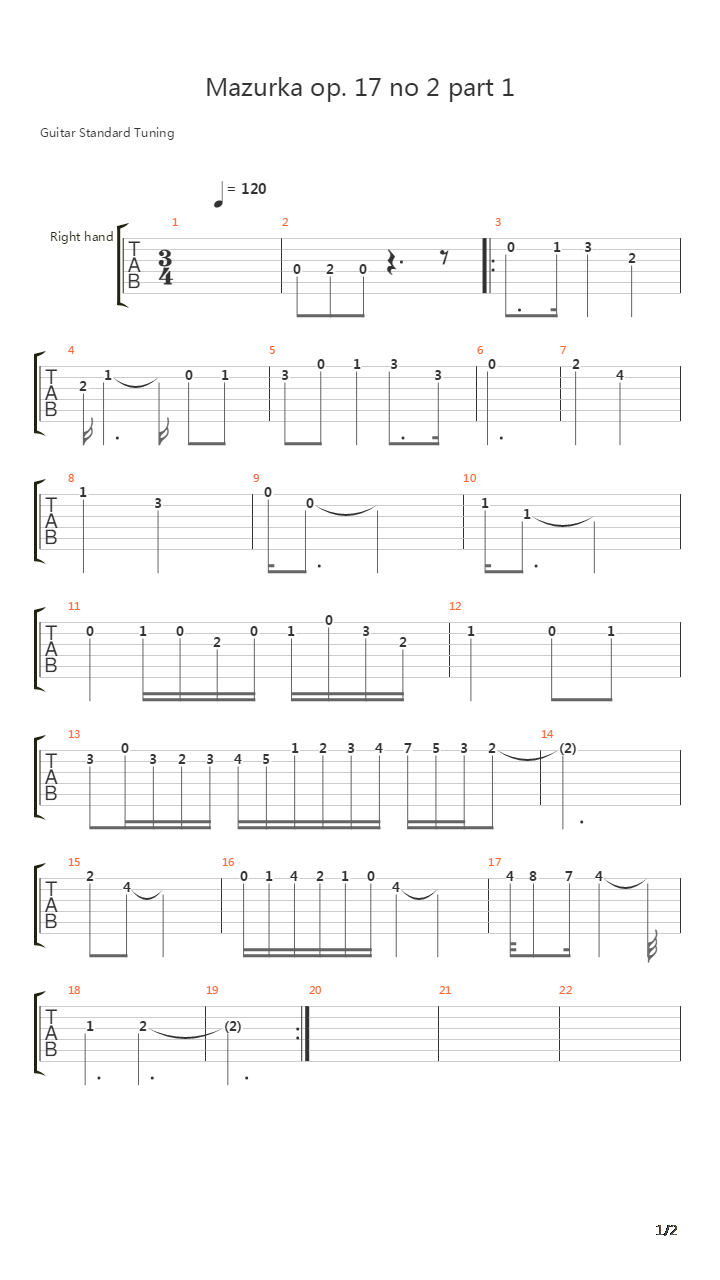 Mazurka Op 17 No 2吉他谱