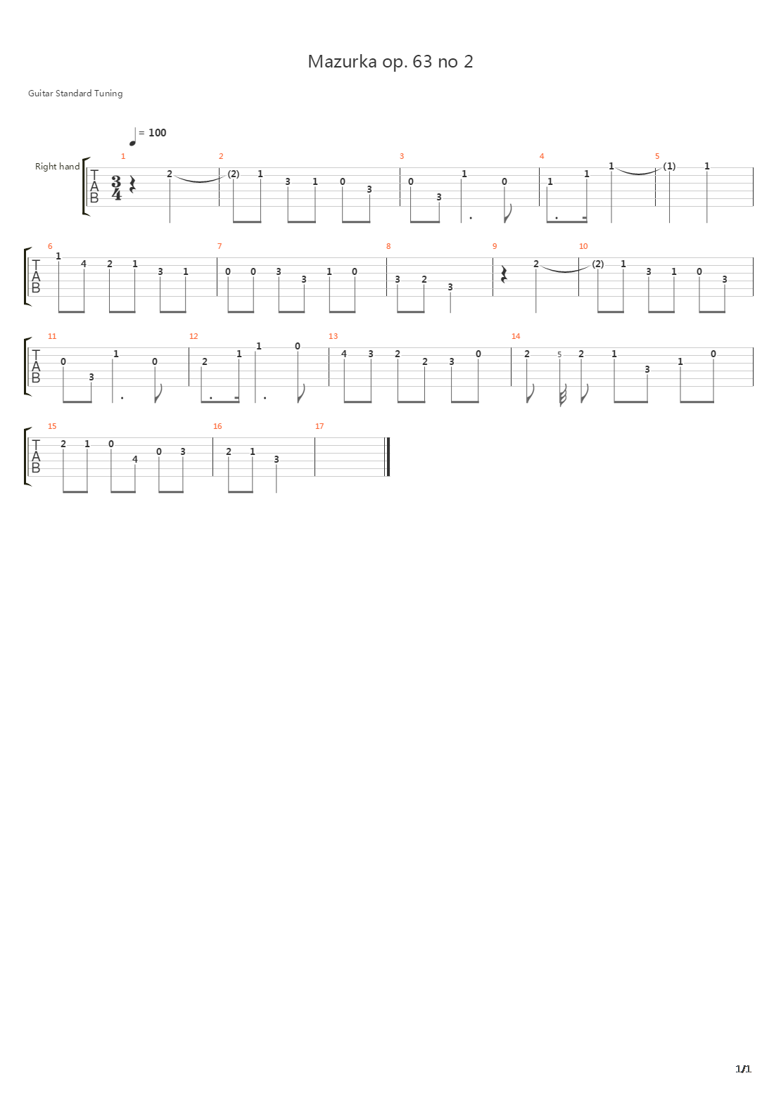 Mazurka Op 63 No 2吉他谱