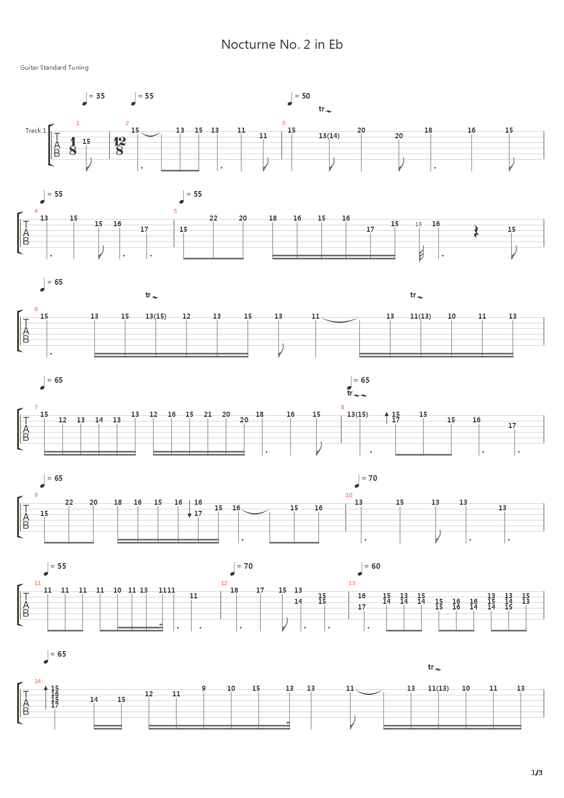 Nocturne In E Flat Op 9 No 2吉他谱