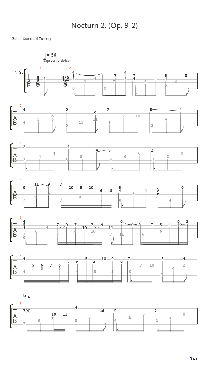 Nocturne Op 9 No 2吉他谱