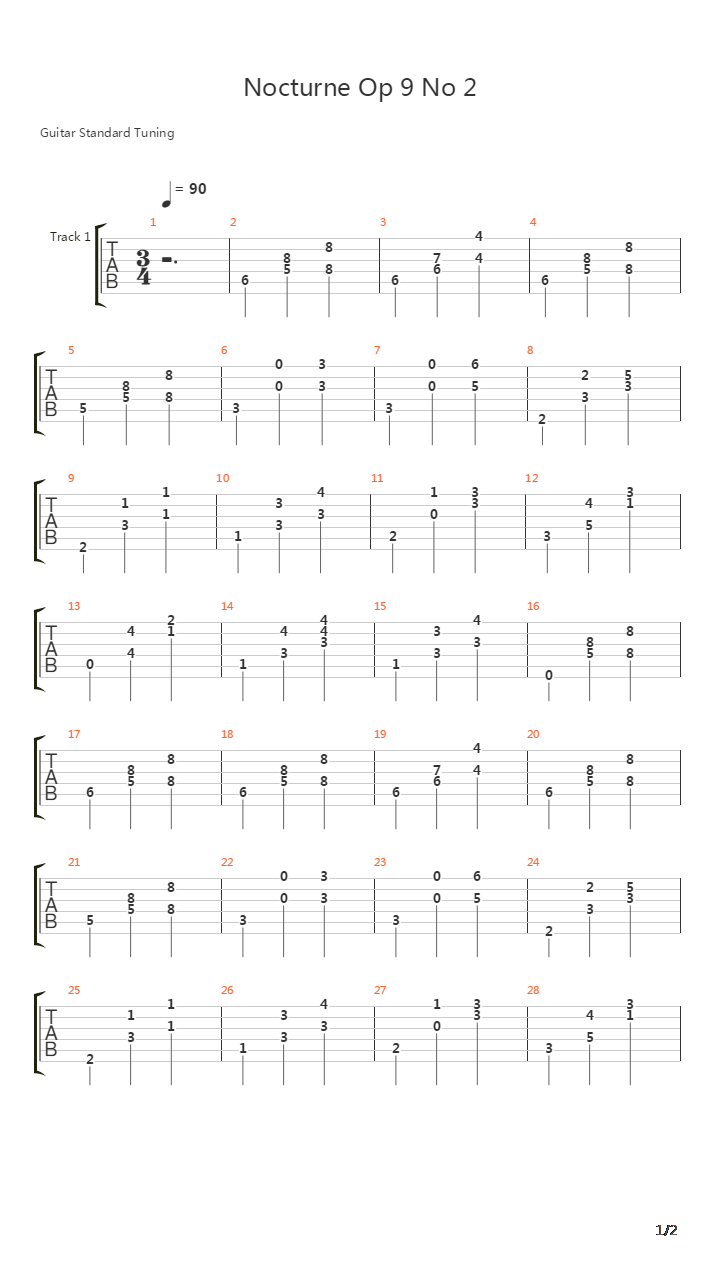 Nocturne Op 9 No 2吉他谱