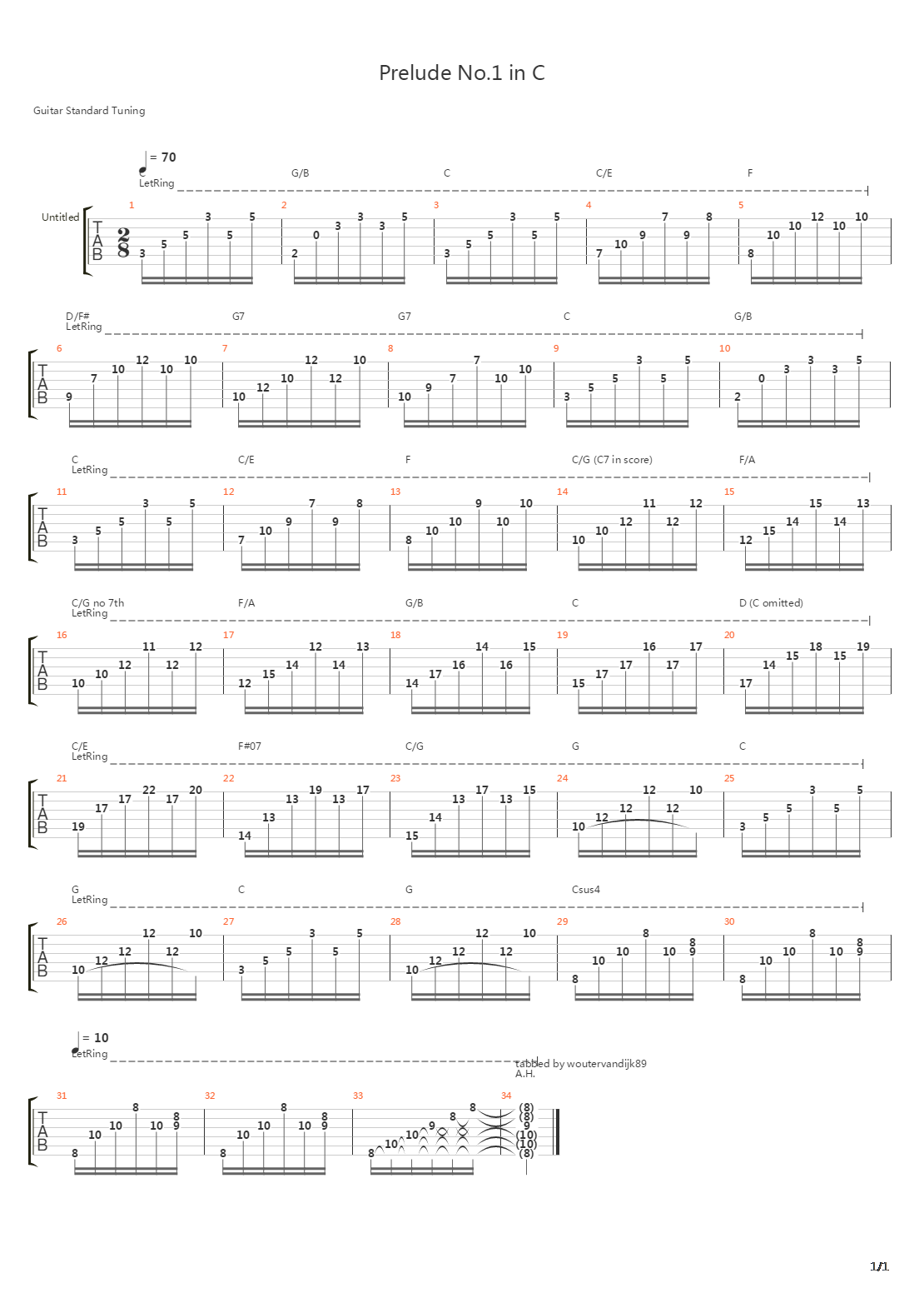 Prelude Op 28 No 1 In C吉他谱
