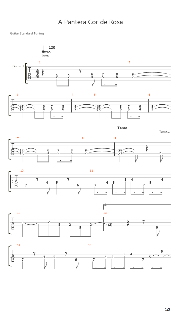 A Pantera Cor De Rosa吉他谱