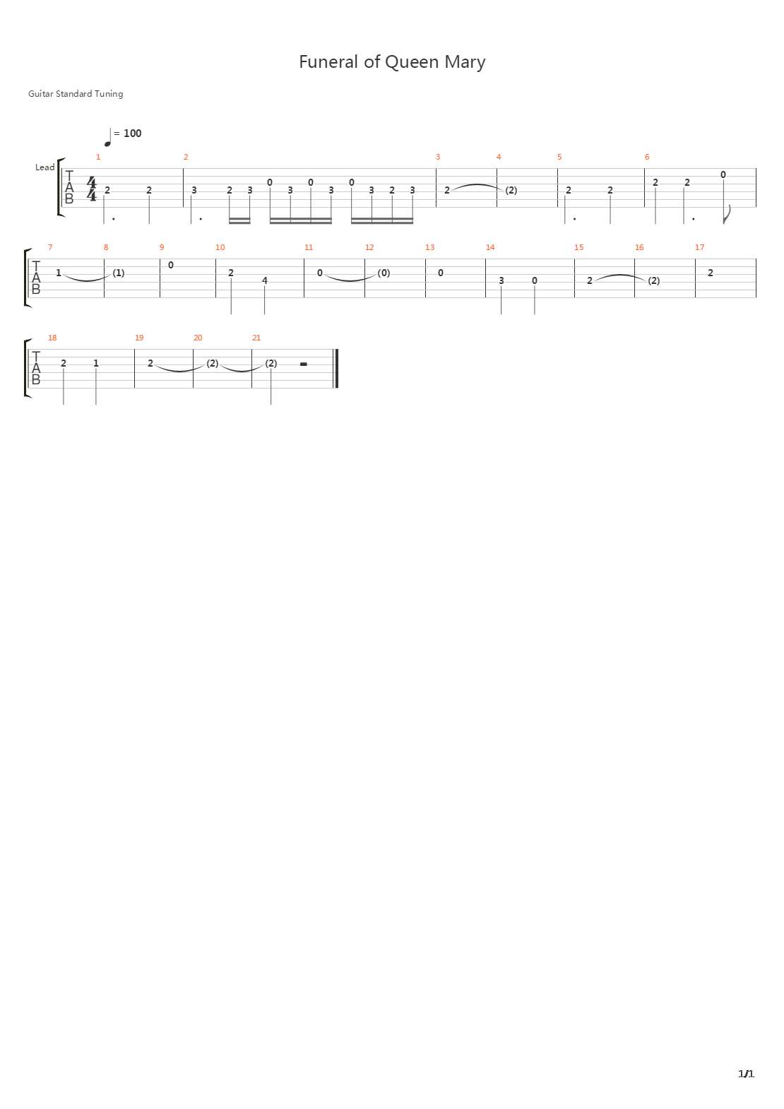 Funeral Of Queen Mary吉他谱