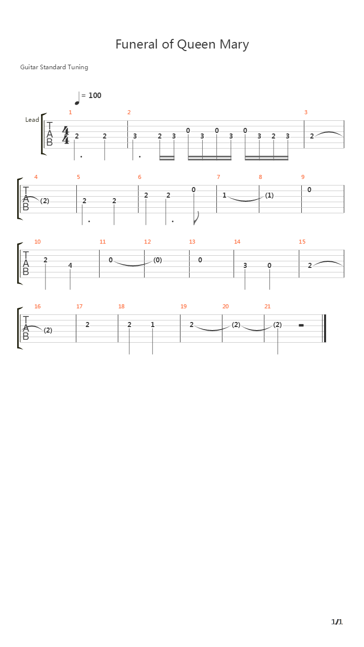 Funeral Of Queen Mary吉他谱