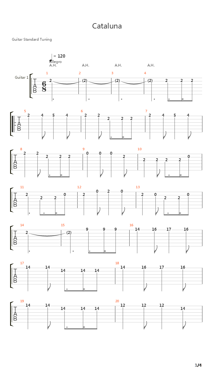 Cataluna Op 47 No2 Quartet吉他谱