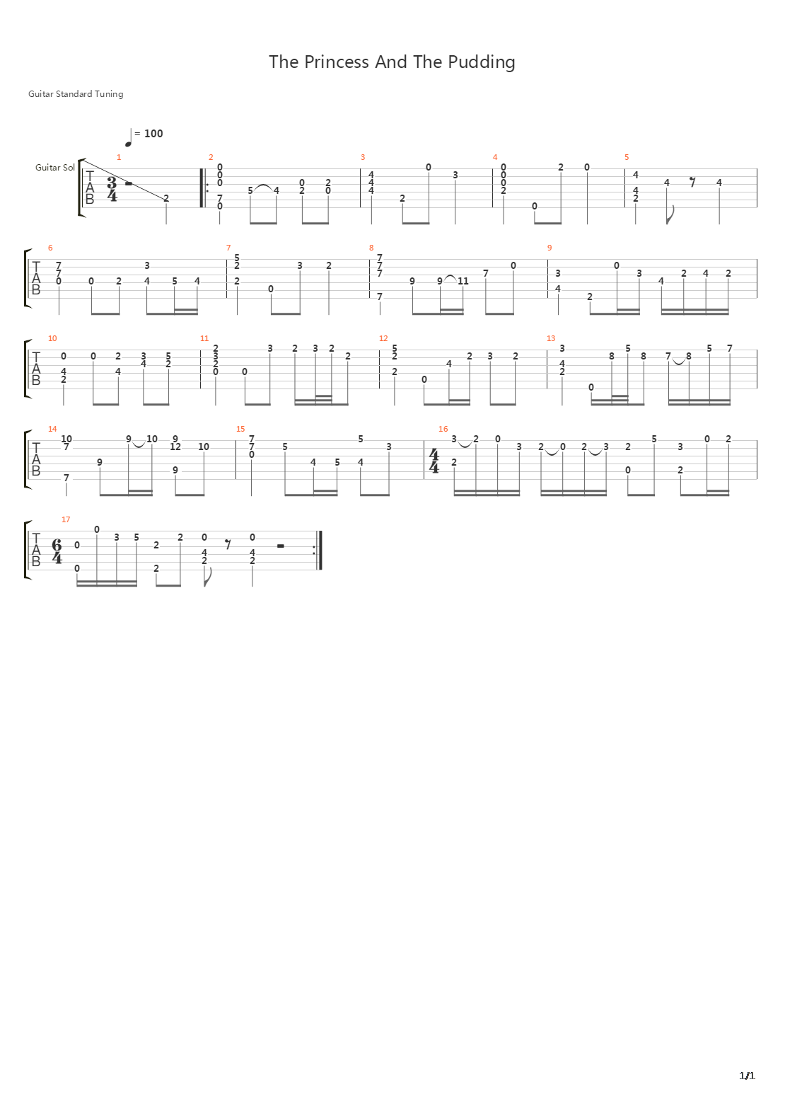 The Princess And The Pudding吉他谱