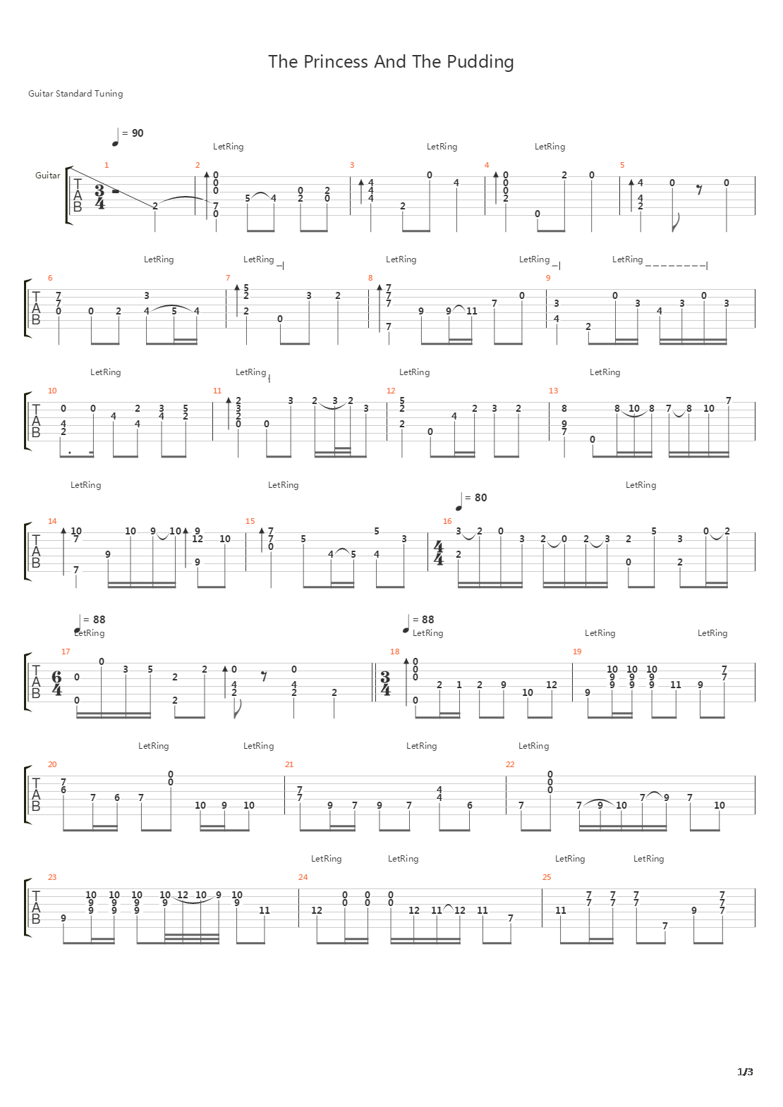 The Princess And The Pudding吉他谱