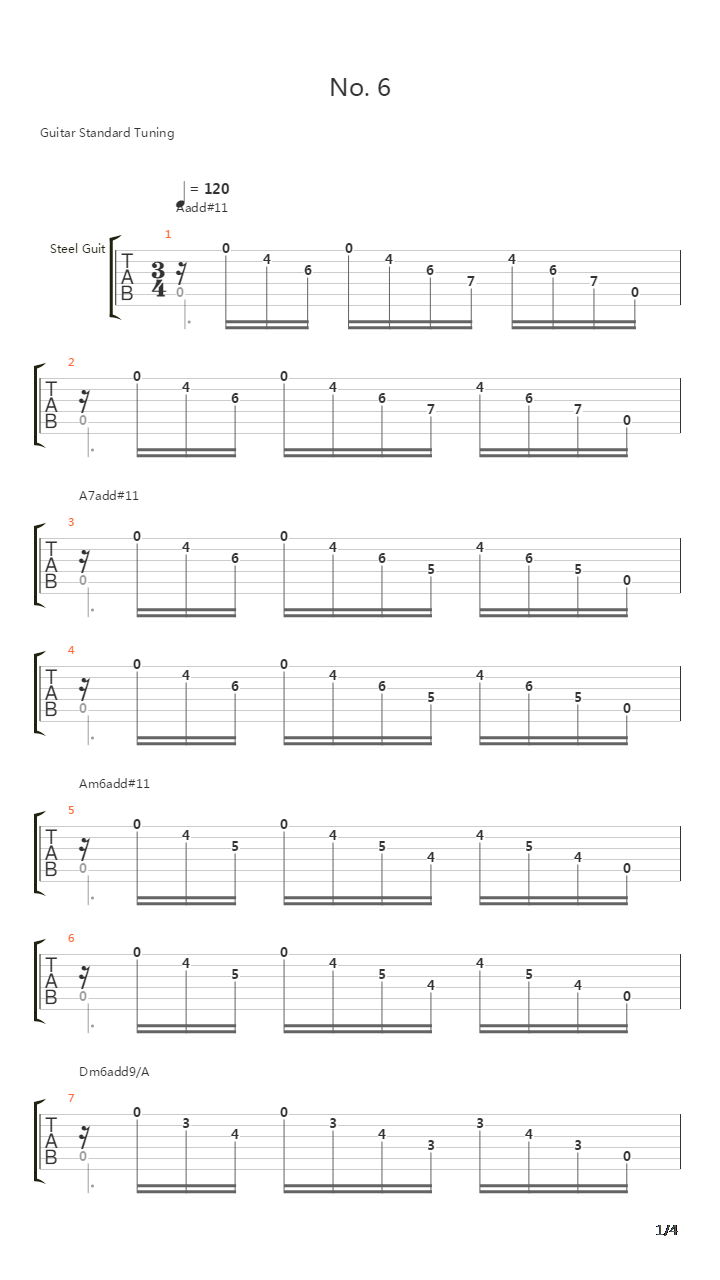 Etude Simples No 6吉他谱