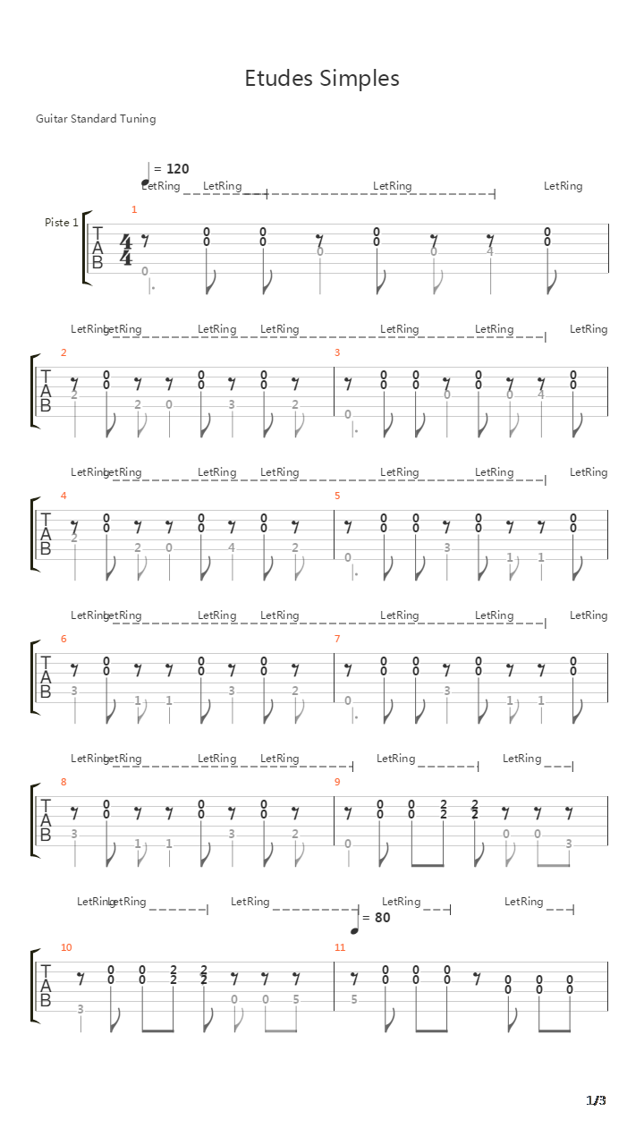 Etudes Simples吉他谱