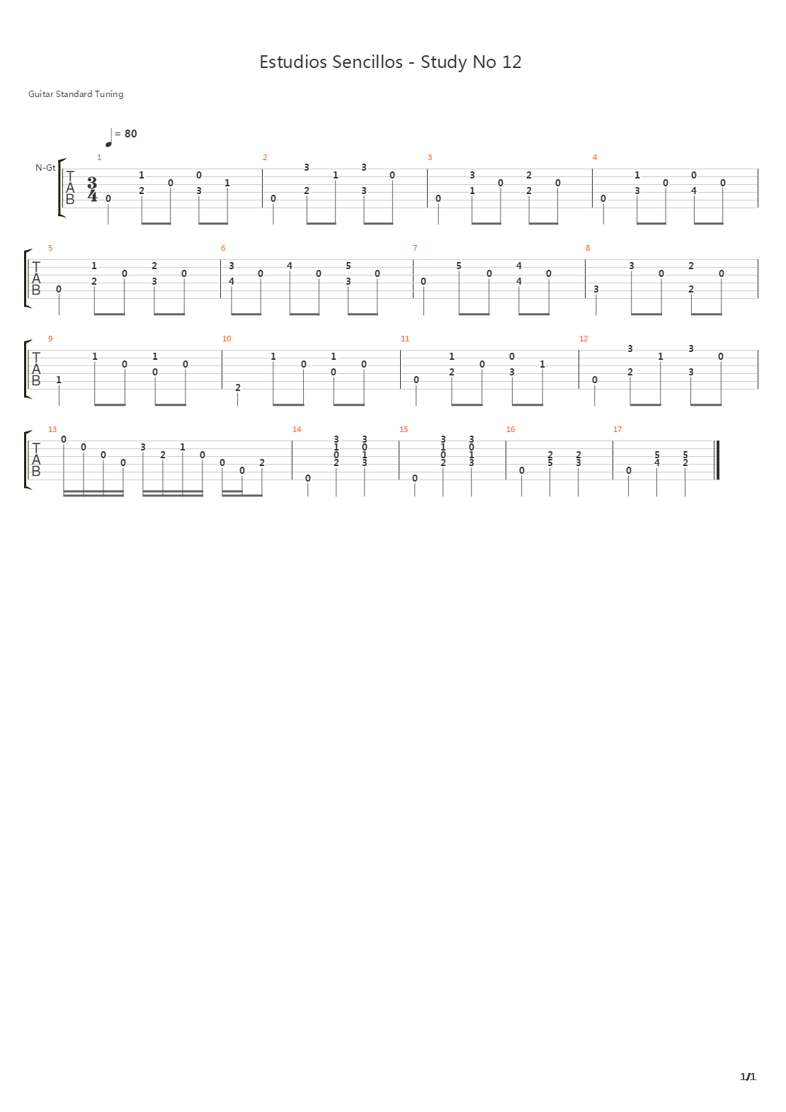 Study No 12 Estudios Sencillos吉他谱