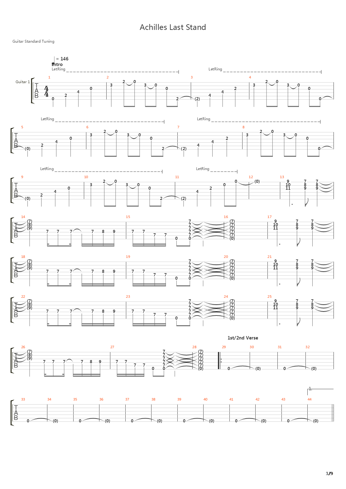 Achilles Last Stand吉他谱