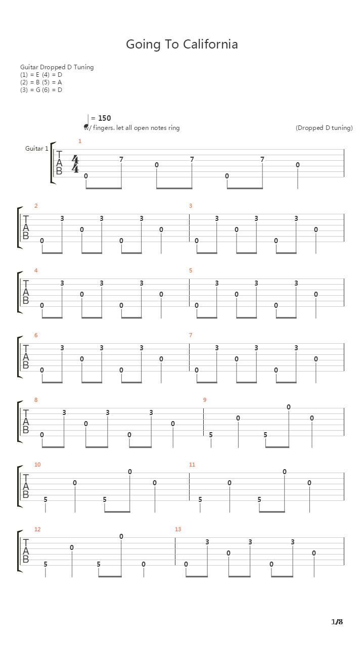 Going To California吉他谱