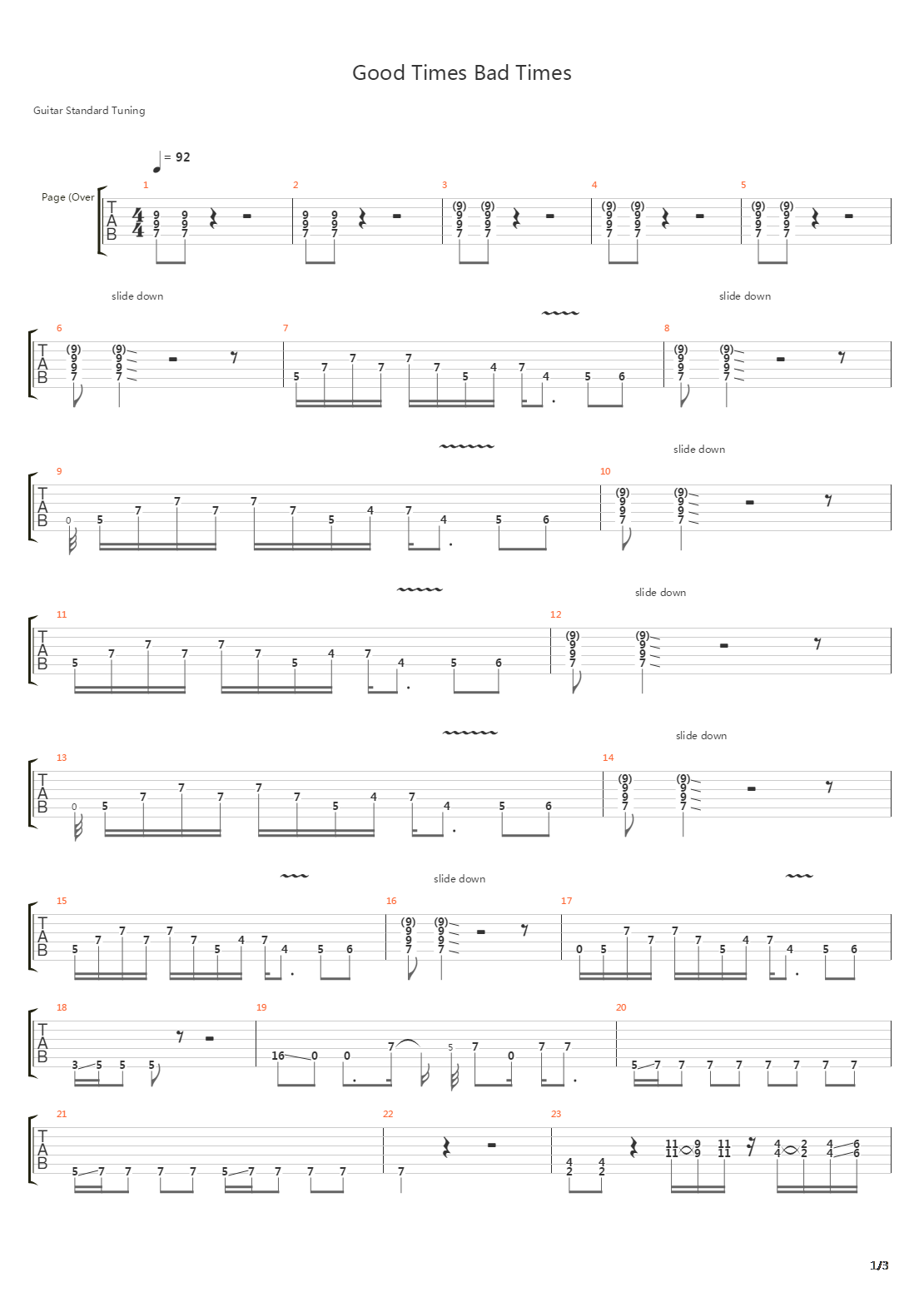 Good Times Bad Times吉他谱
