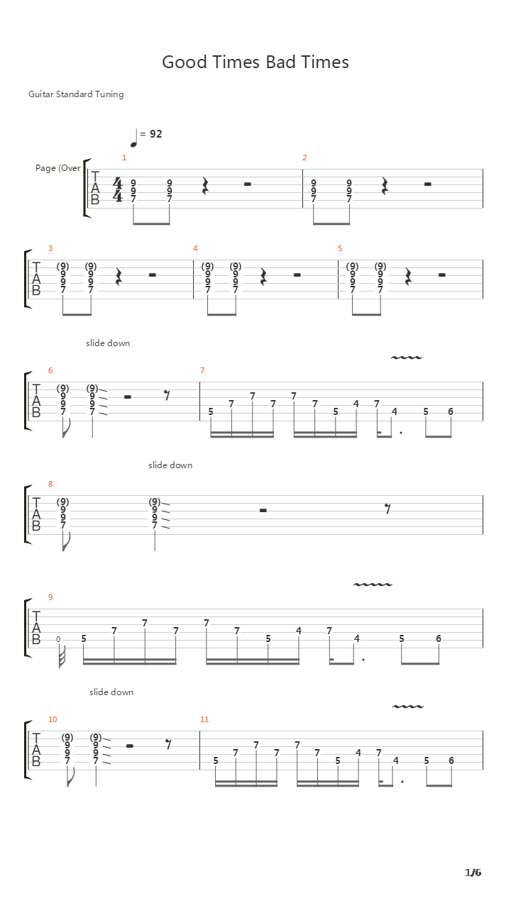 Good Times Bad Times吉他谱