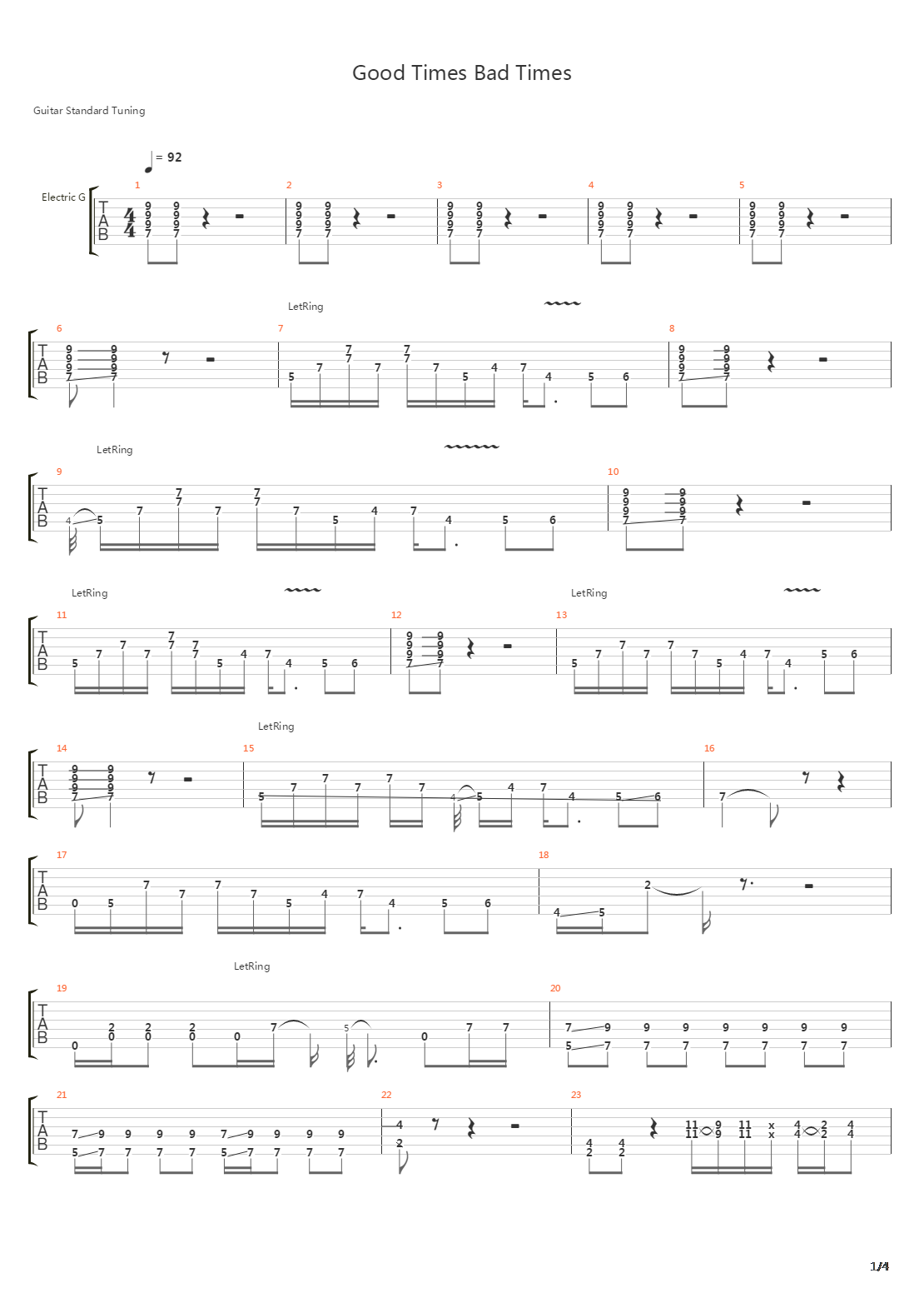 Good Times Bad Times吉他谱