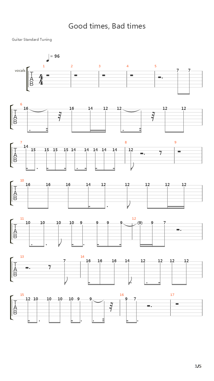 Good Times Bad Times吉他谱