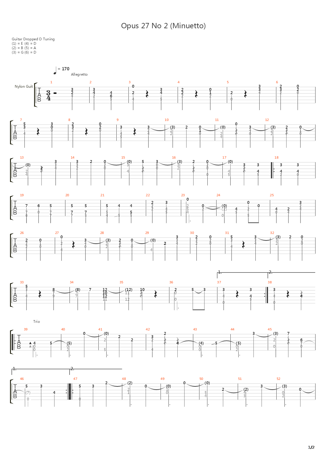 Opus 27 No 2 Minuetto吉他谱