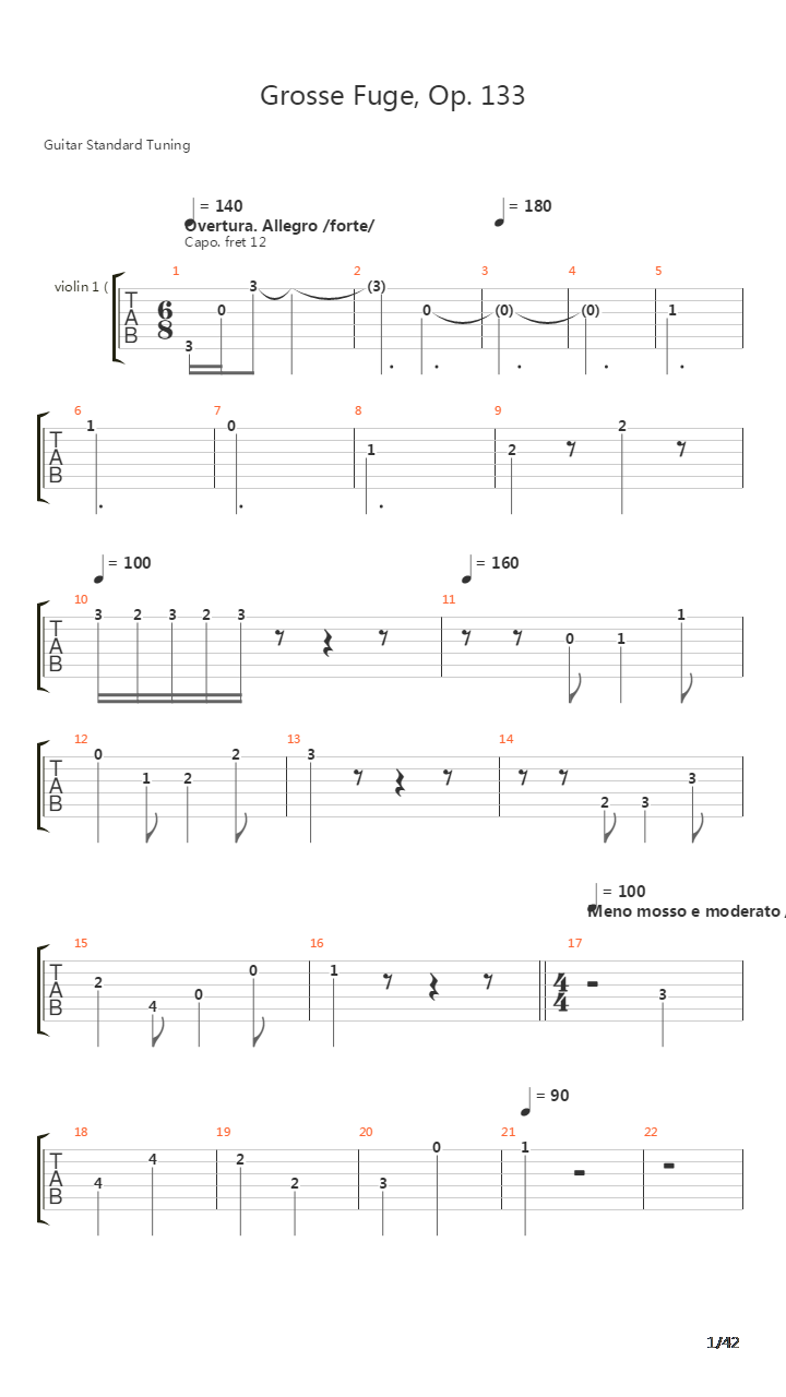 String Quartet 13th - Grosse Fuge Op 133吉他谱