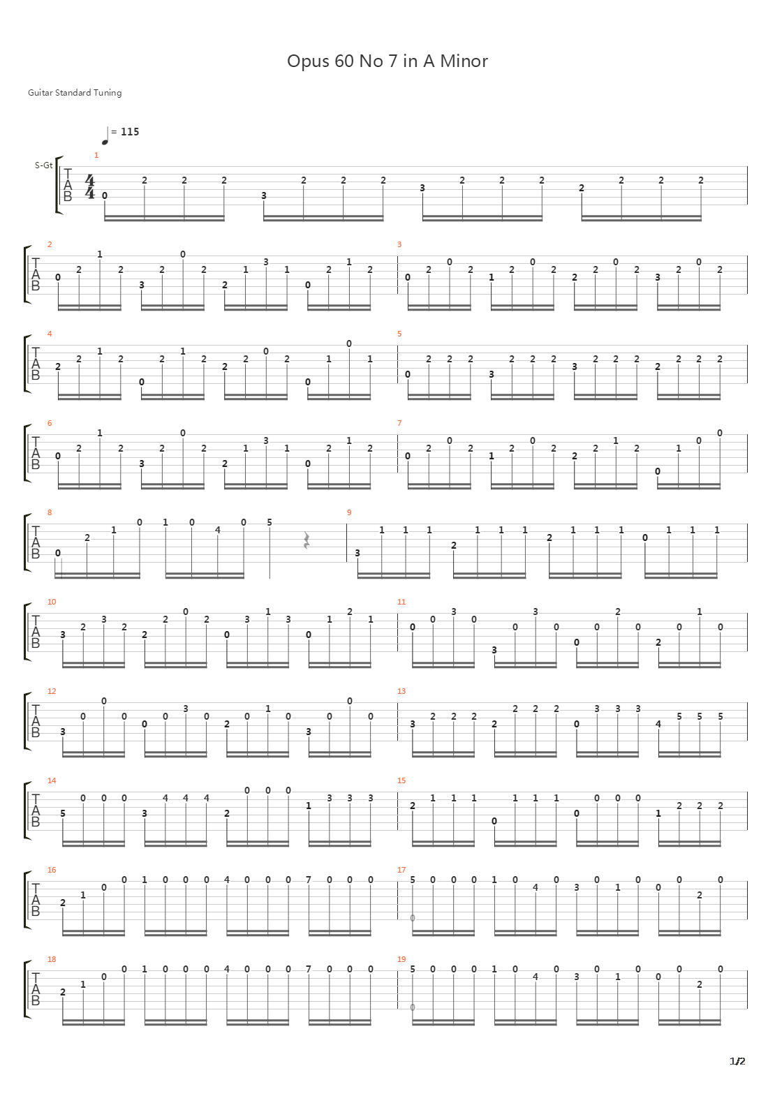 Opus 60 No 7 Study 7 In A Minor吉他谱