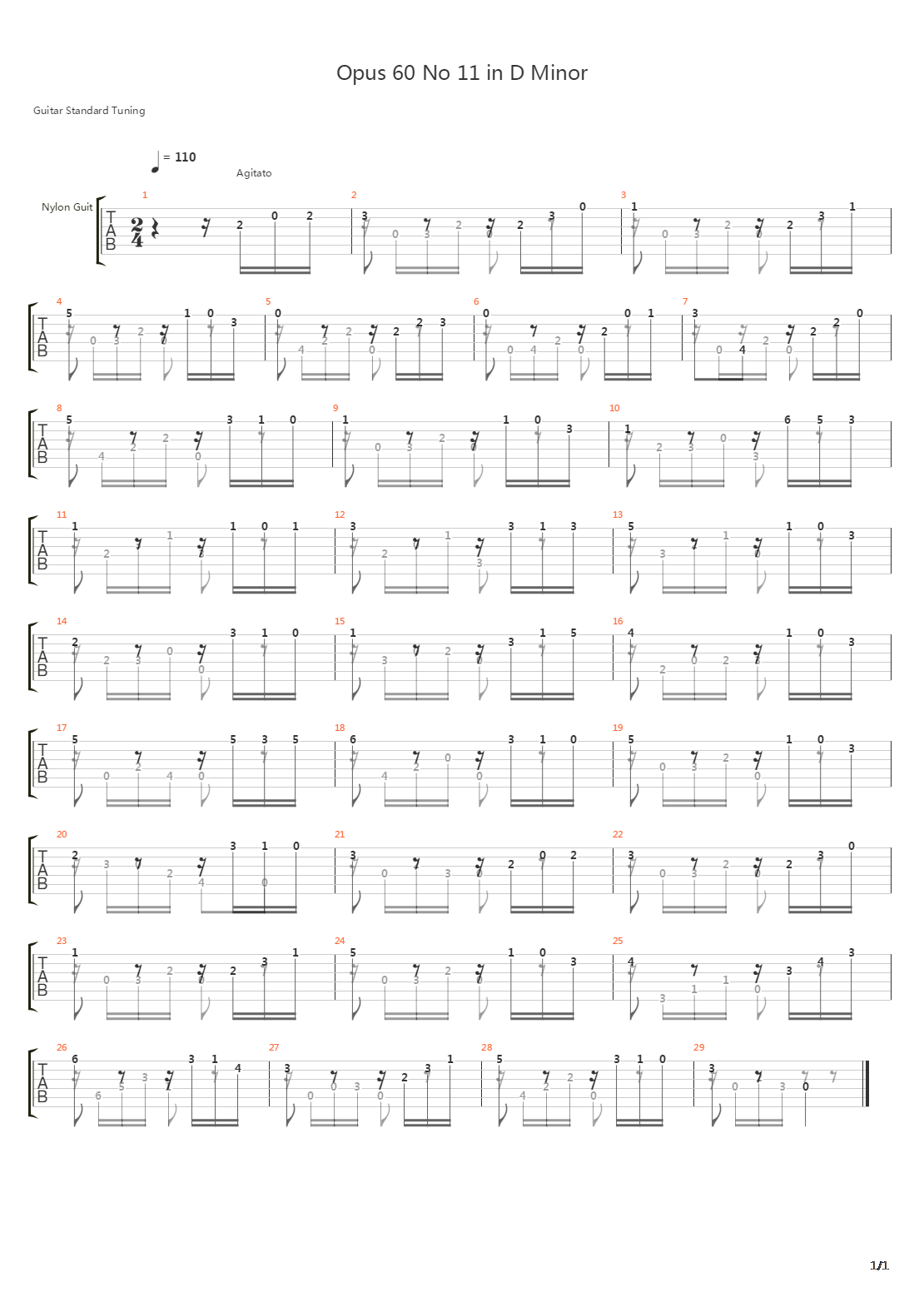 Opus 60 No 11 In D Minor吉他谱