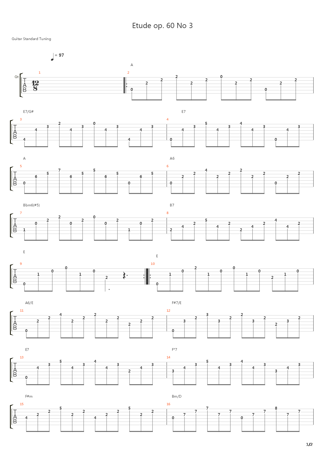 Opus 60 No3 Etude In A吉他谱