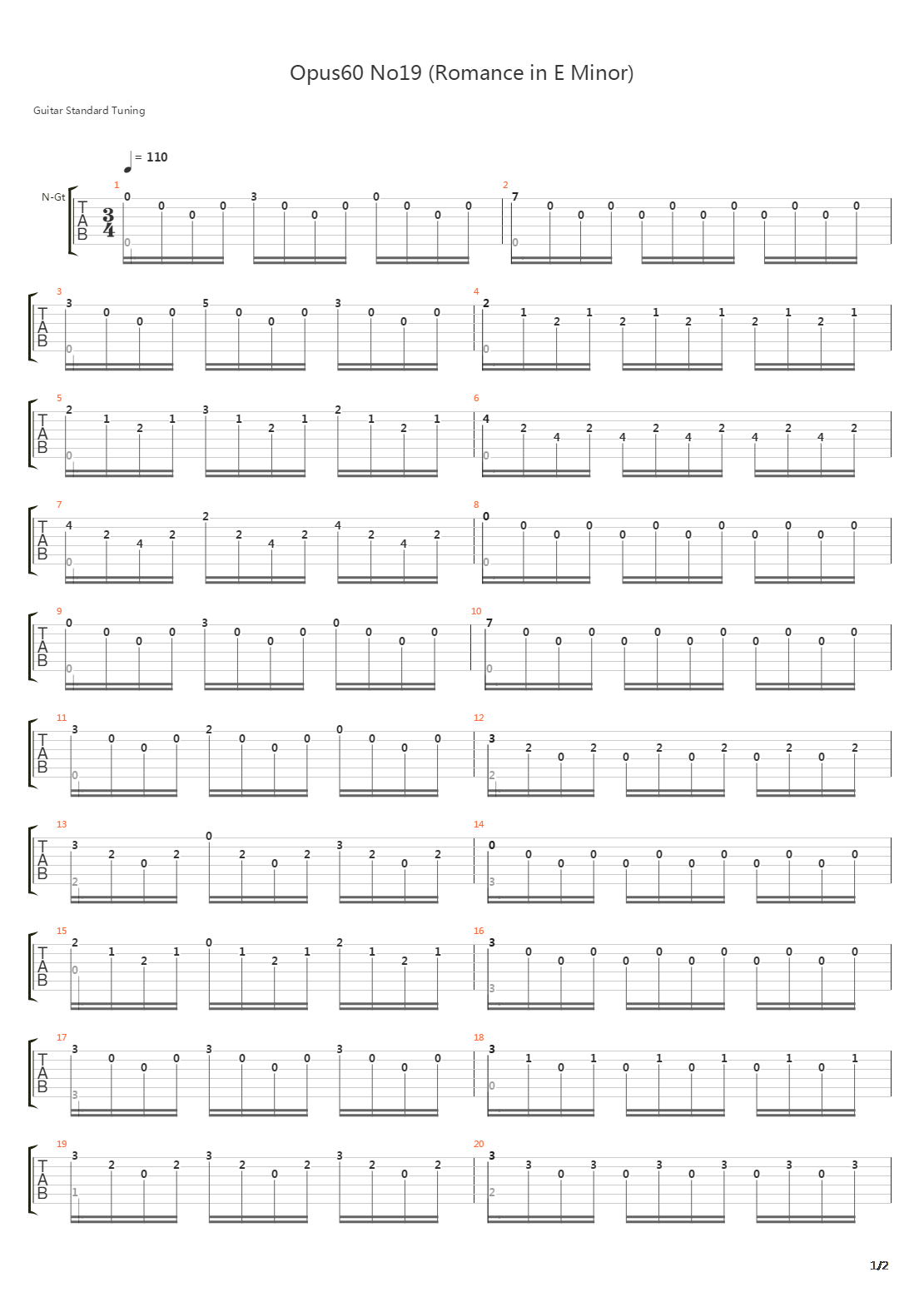 Opus 60 No19 Romance In E Minor吉他谱