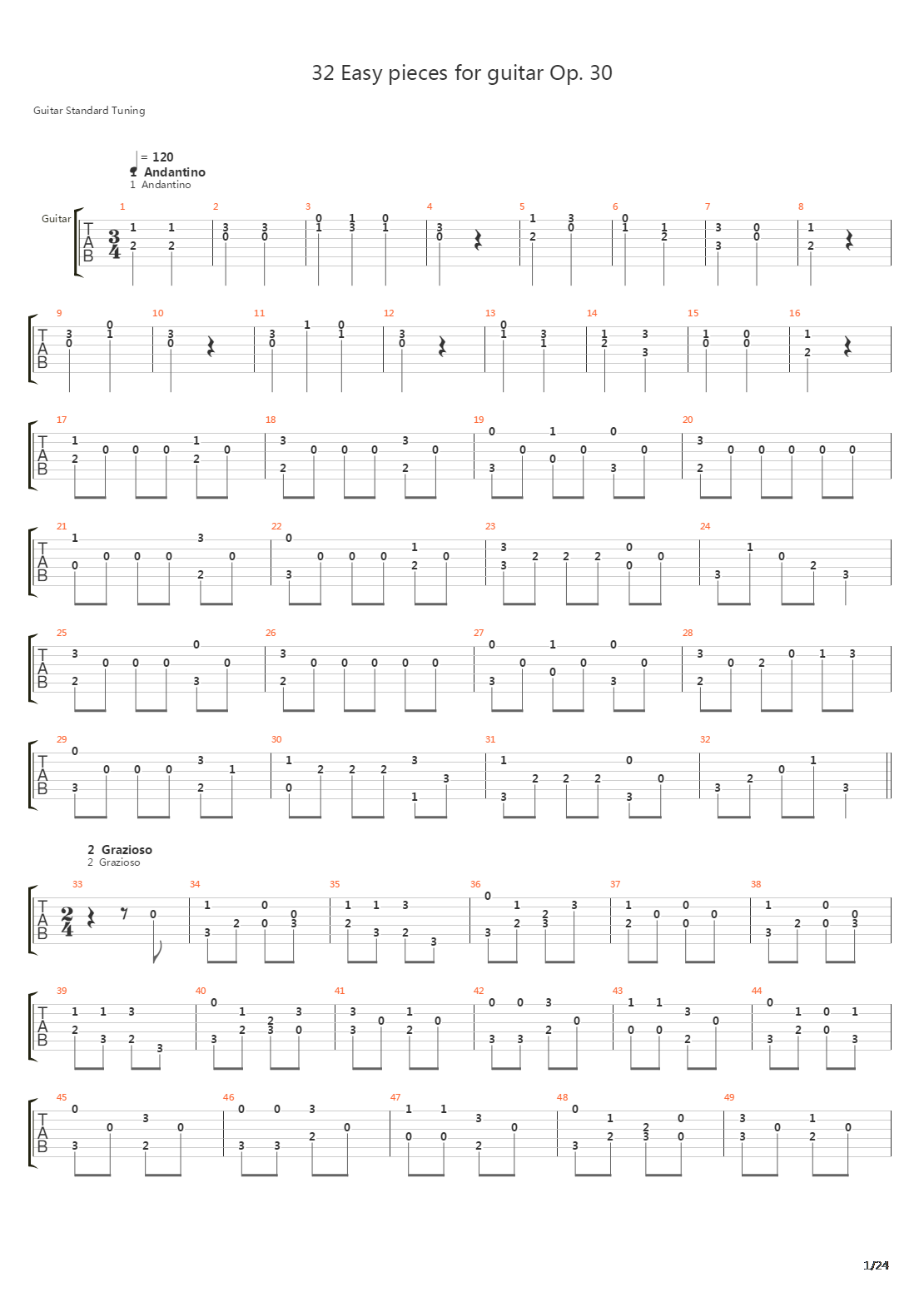 32 Easy Pieces For Guitar Opus 30吉他谱