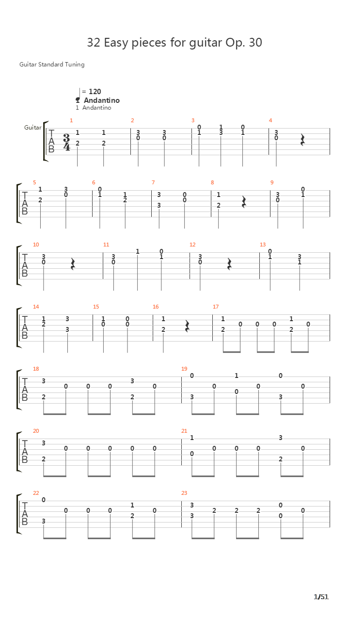 32 Easy Pieces For Guitar Opus 30吉他谱