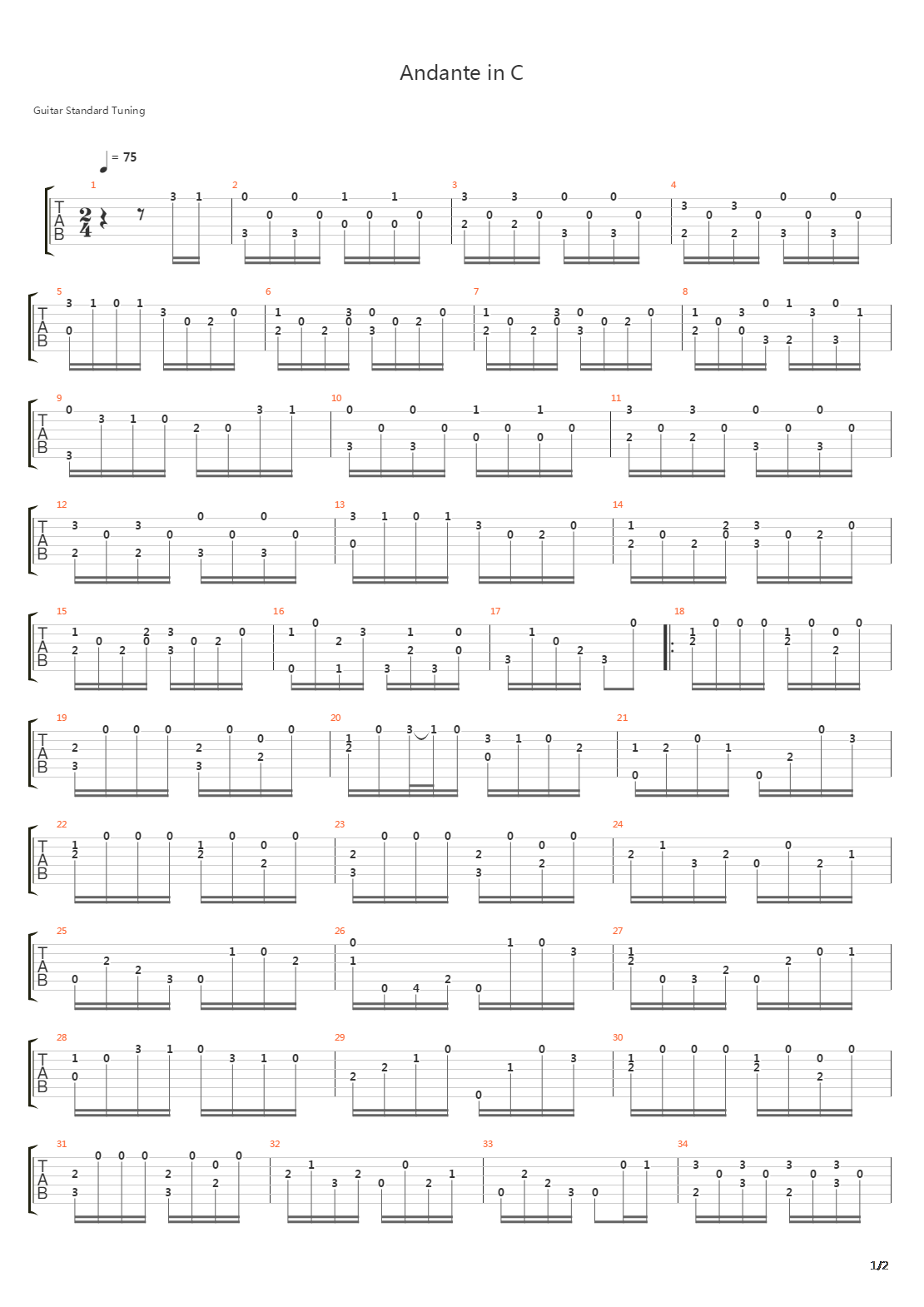 Andante In C吉他谱