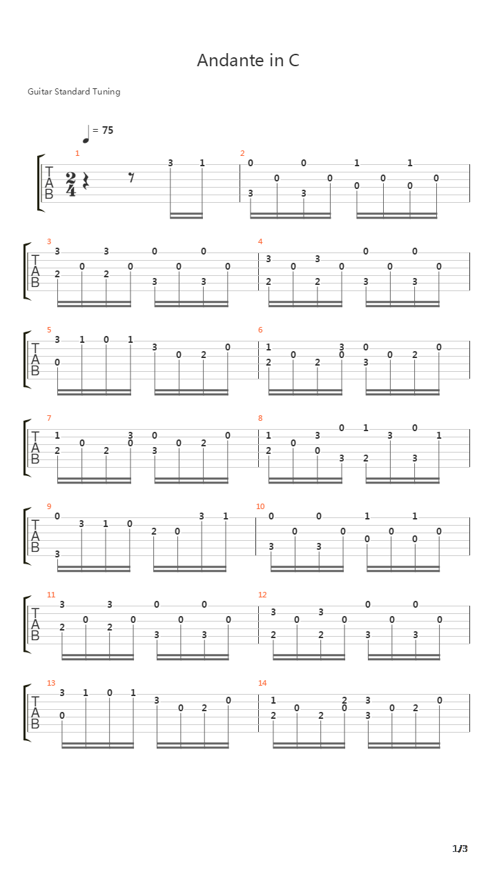 Andante In C吉他谱