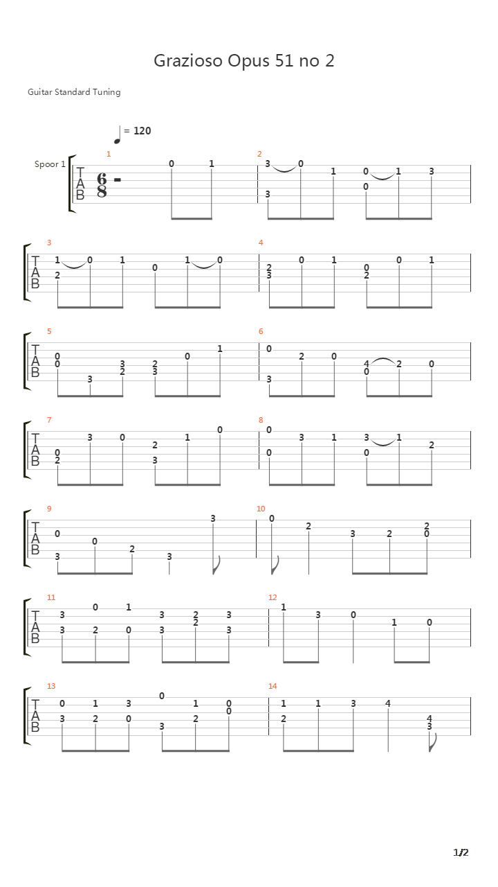 Grazioso Opus 51 No 2吉他谱