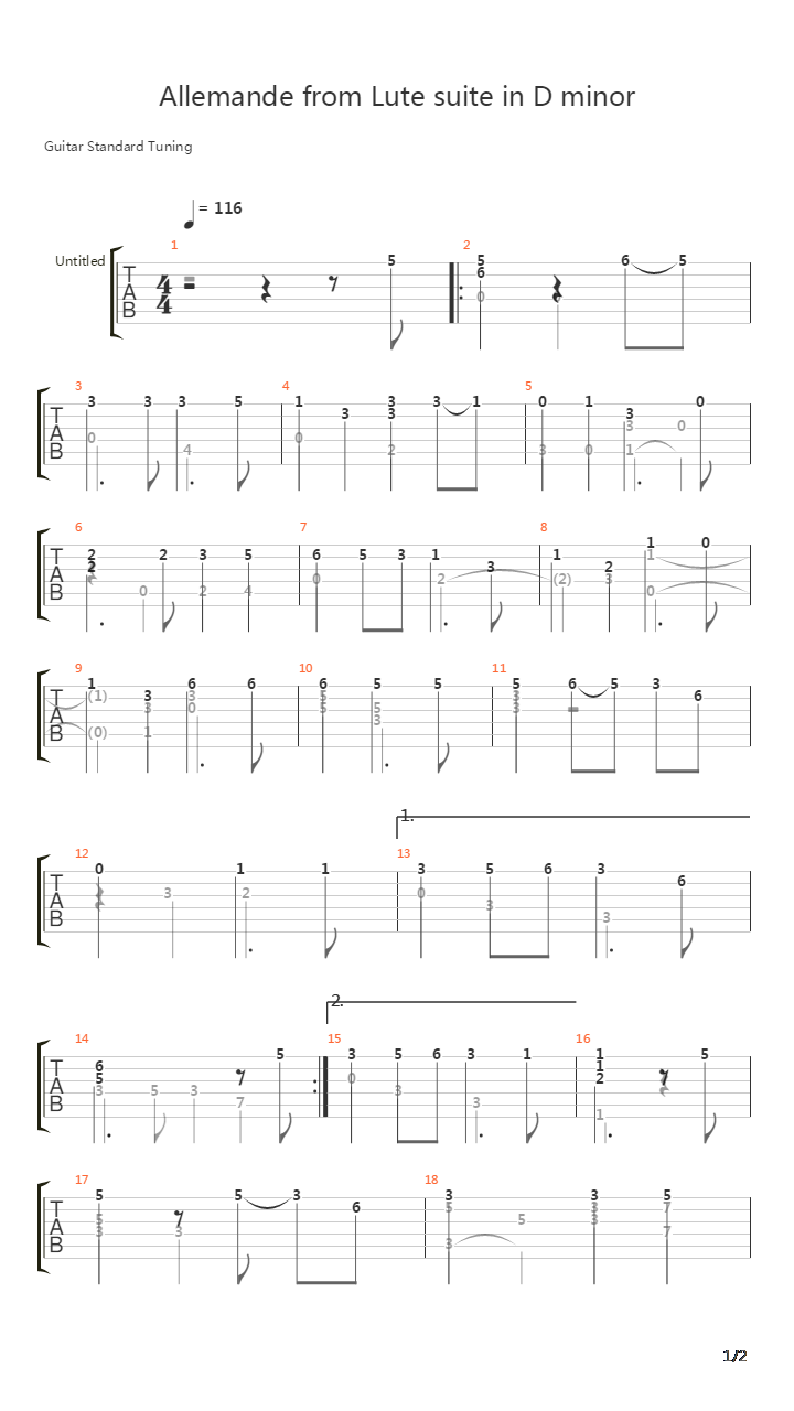 Allamande From Lute Suite In D Minor吉他谱