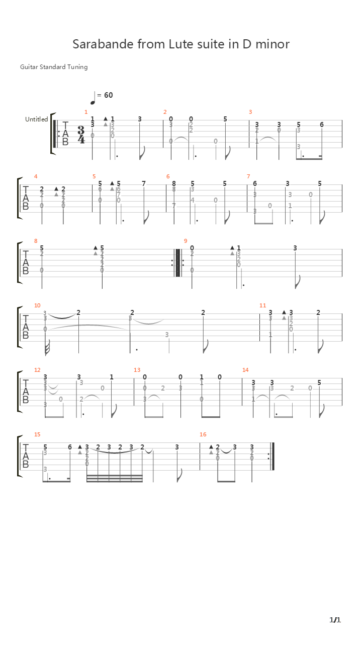 Sarrabande From Lute Suite In D Minor吉他谱