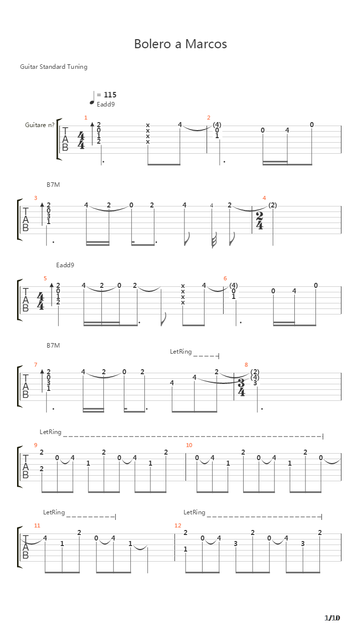 Bolero A Marcos吉他谱