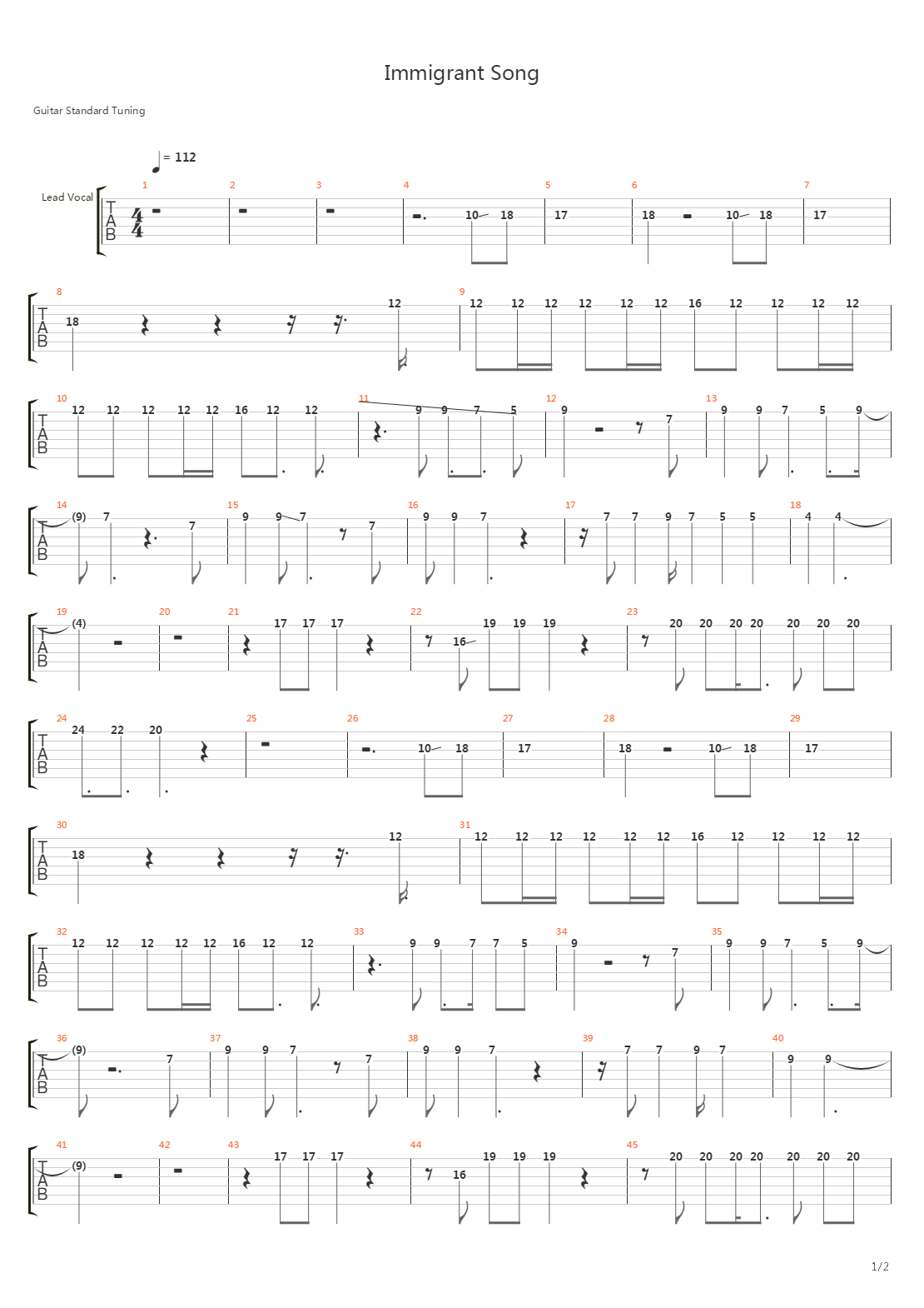 Immigrant Song吉他谱