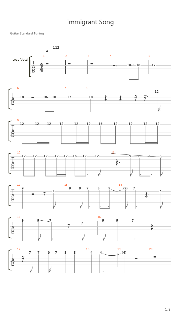 Immigrant Song吉他谱