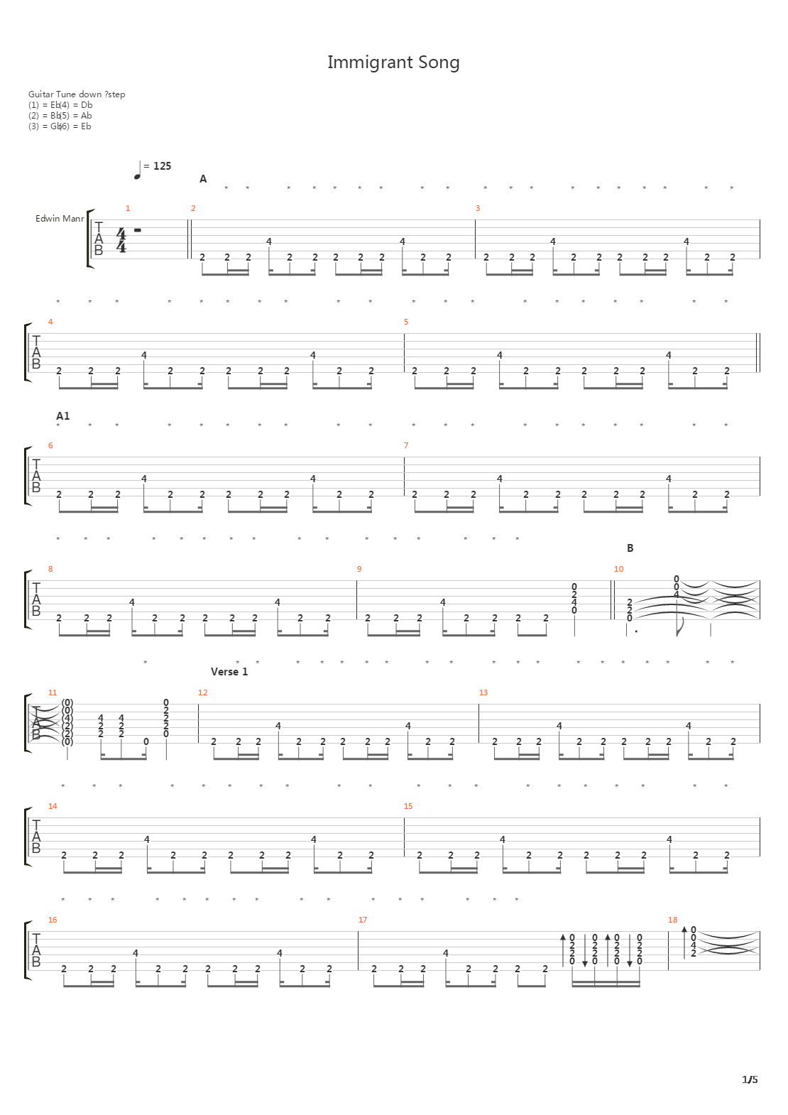 Immigrant Song吉他谱