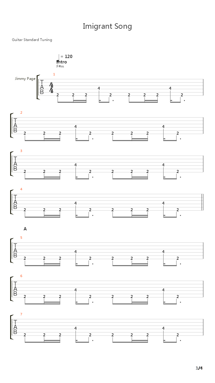 Immigrant Song吉他谱