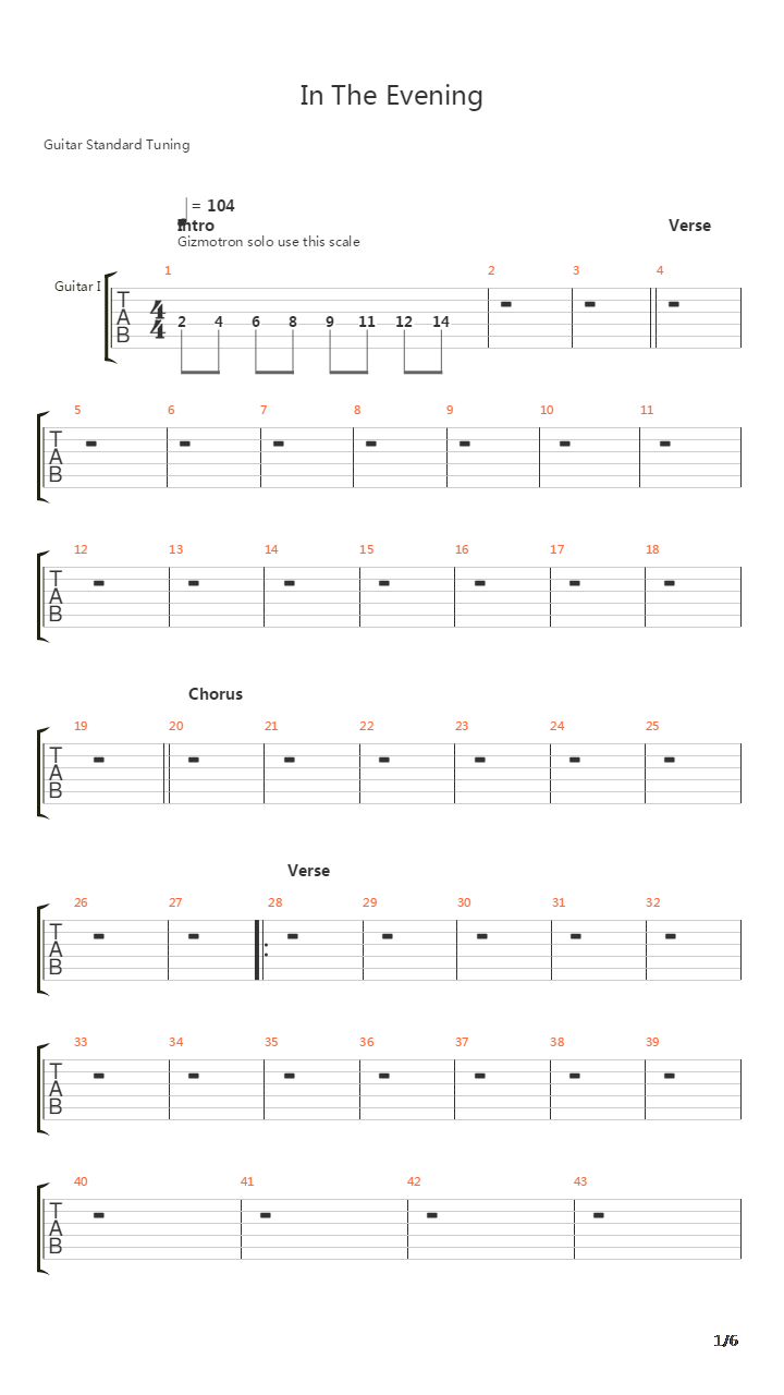 In The Evening吉他谱