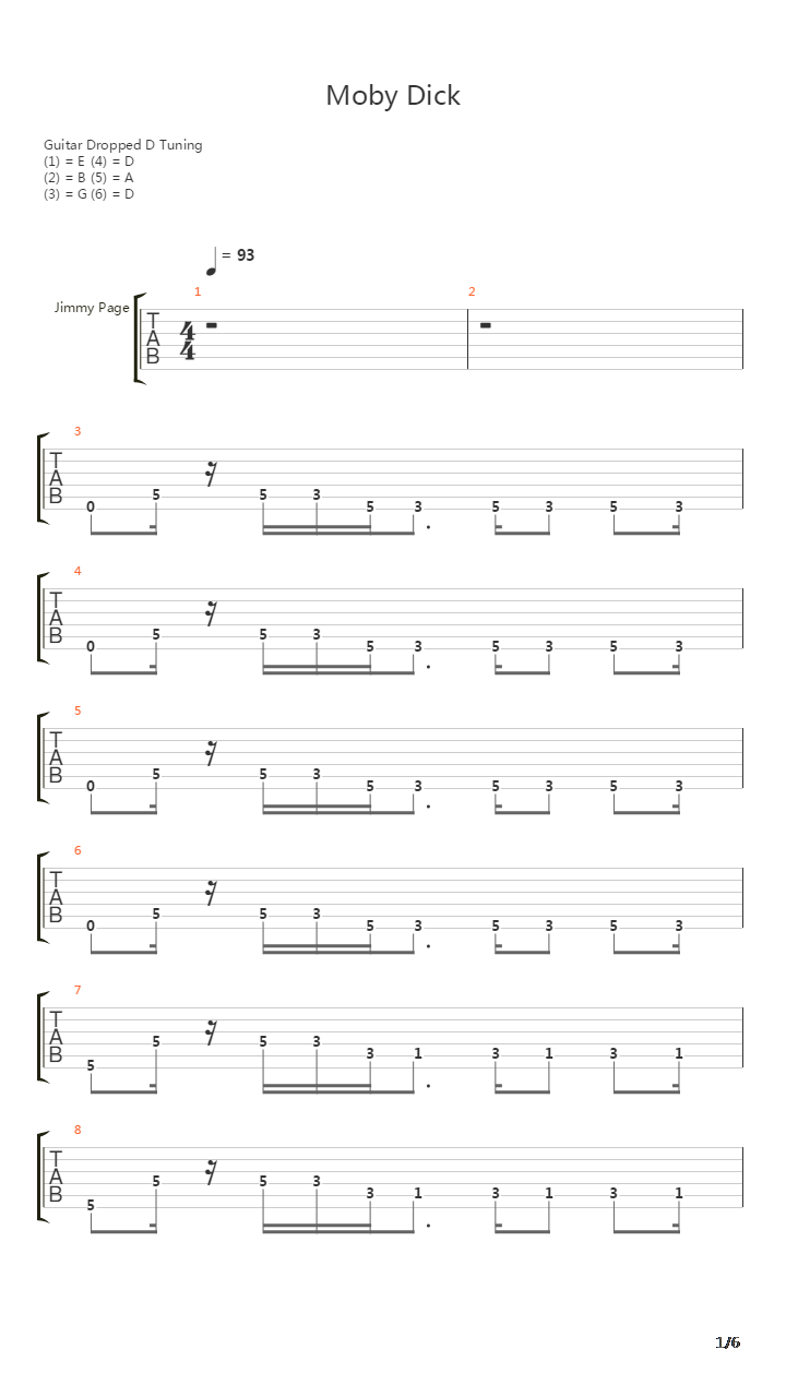 Moby Dick吉他谱